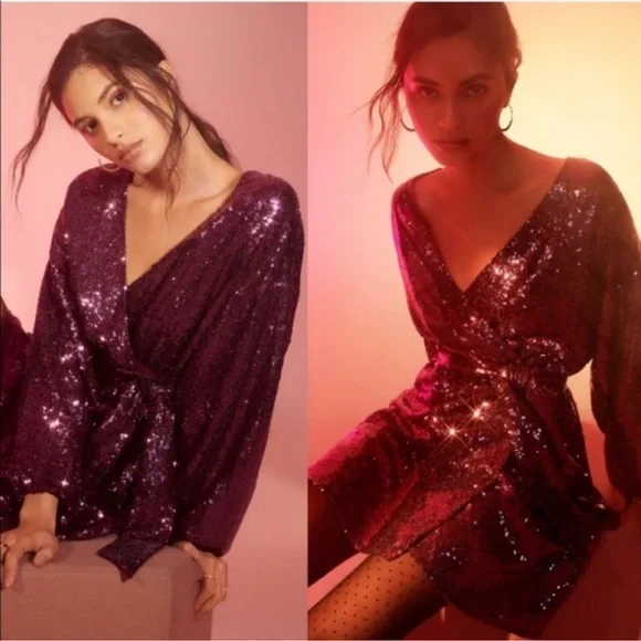 Anthropologie Lisabette Sequined Mini Dress Purple L - Picture 6 of 13